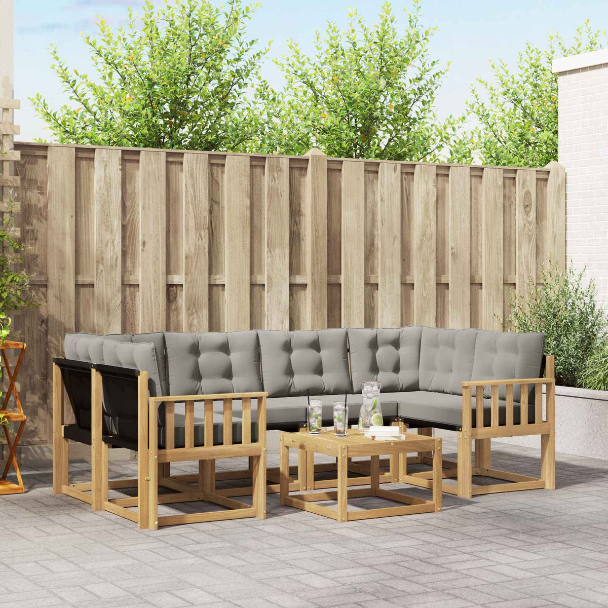 Buiten bankenset met kussen 7 pcs Wit en Lichtgrijs is nu te koop bij PeponiXL, paradijselijk wonen!
