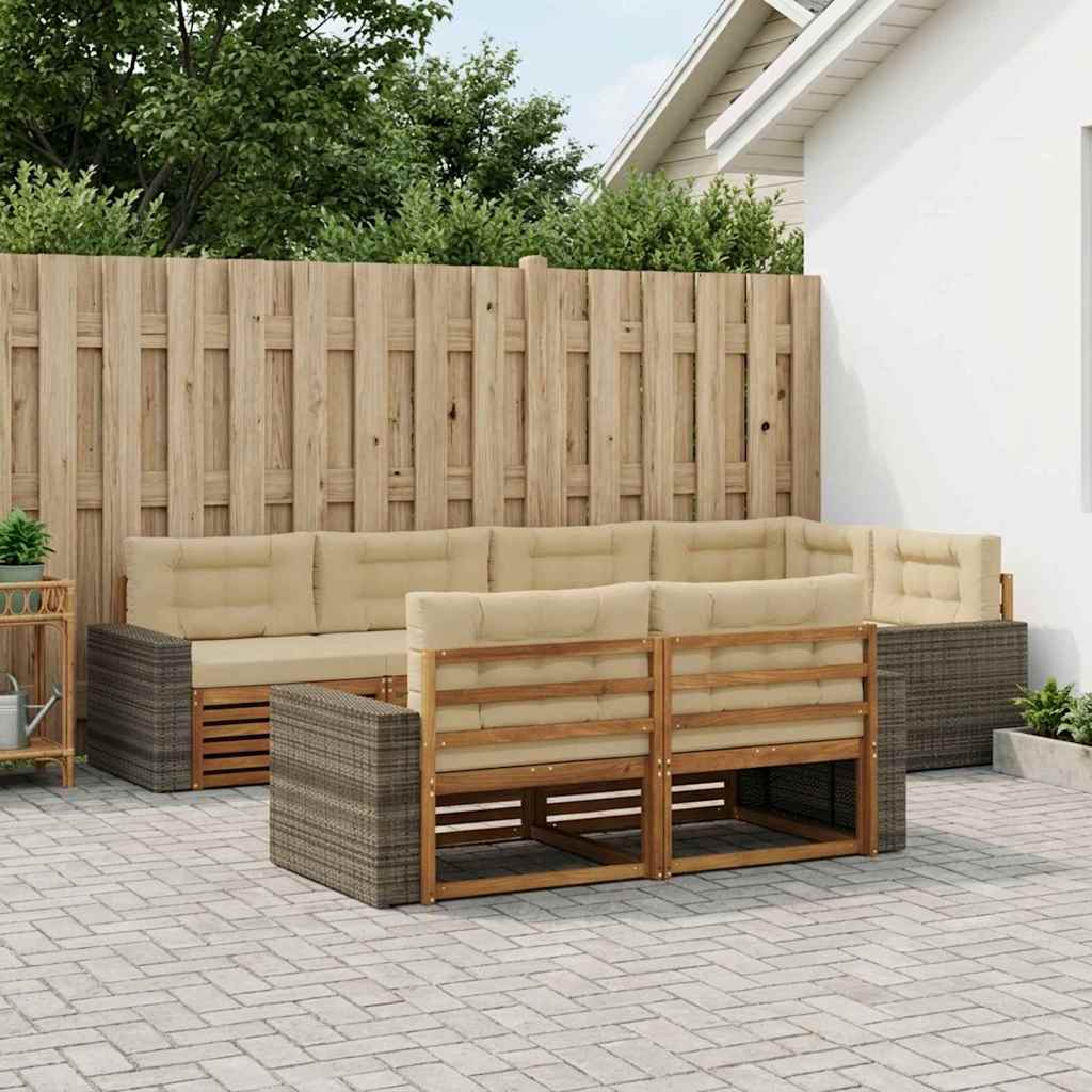 Buiten bankenset met kussen 7 pcs Natuurlijk en Beige is nu te koop bij PeponiXL, paradijselijk wonen!