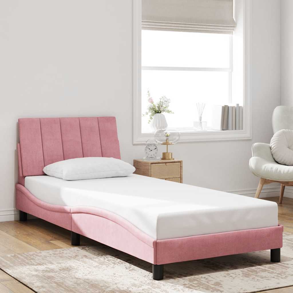 Bedframe zonder matras "Hanko" fluweel roze 90x200 cm is nu te koop bij PeponiXL, paradijselijk wonen!