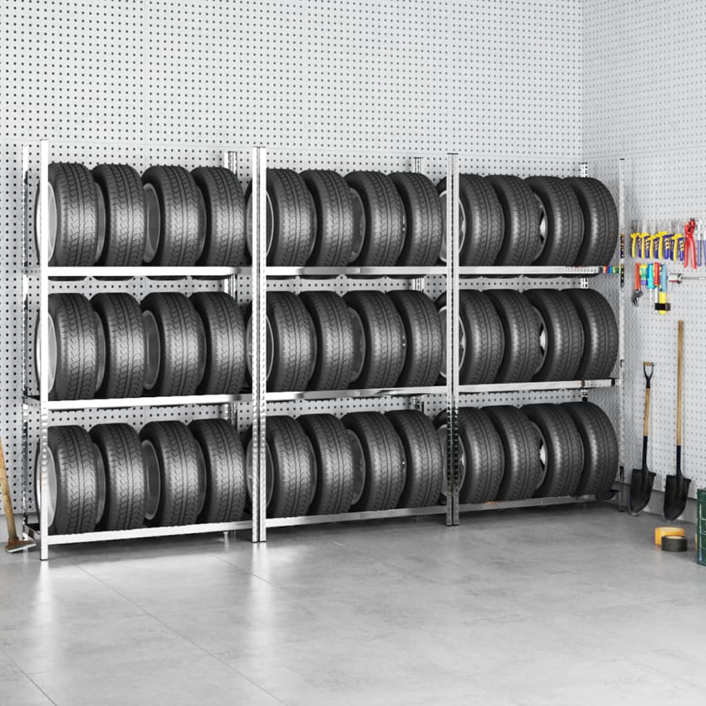 Bandenrekken 3-laags 3 st 110x40x200 cm staal zilverkleurig is nu te koop bij PeponiXL, paradijselijk wonen!