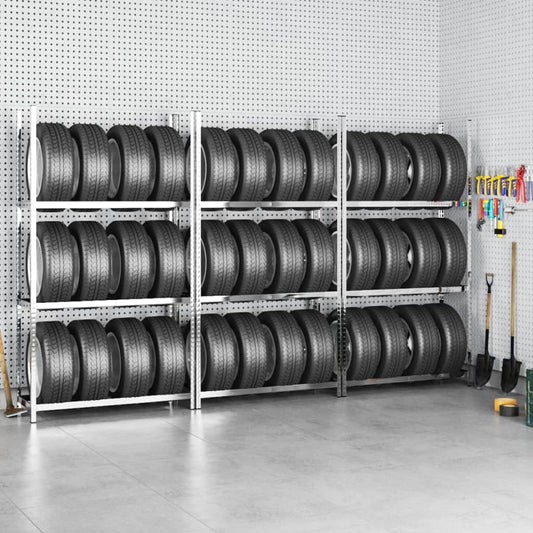 Bandenrekken 3-laags 3 st 110x40x200 cm staal zilverkleurig is nu te koop bij PeponiXL, paradijselijk wonen!