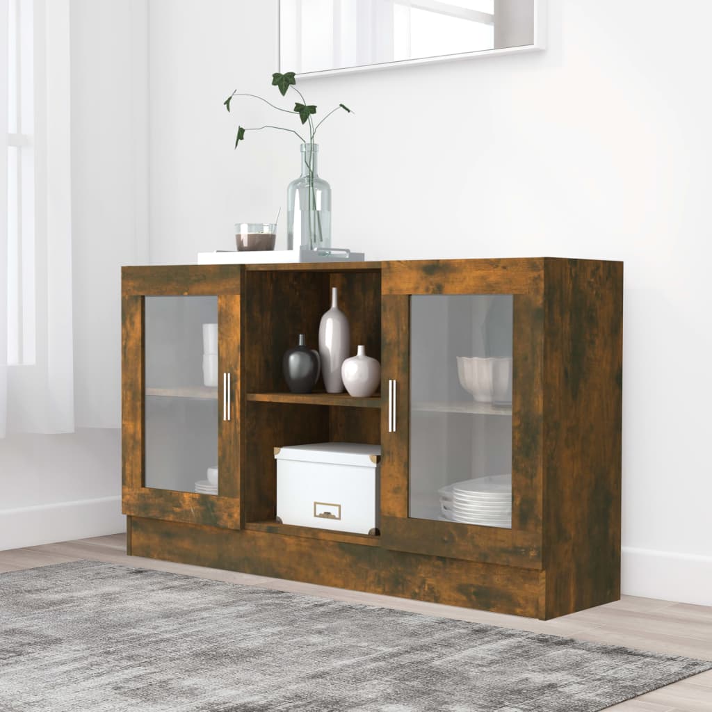 Vitrinekast 120x30,5x70 cm bewerkt hout gerookt eikenkleurig is nu te koop bij PeponiXL, paradijselijk wonen!