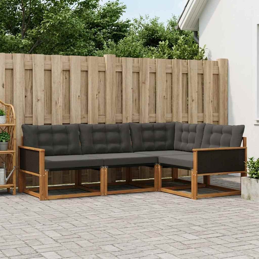 Buiten bankenset met kussen 4 pcs Naturel en Zwart is nu te koop bij PeponiXL, paradijselijk wonen!