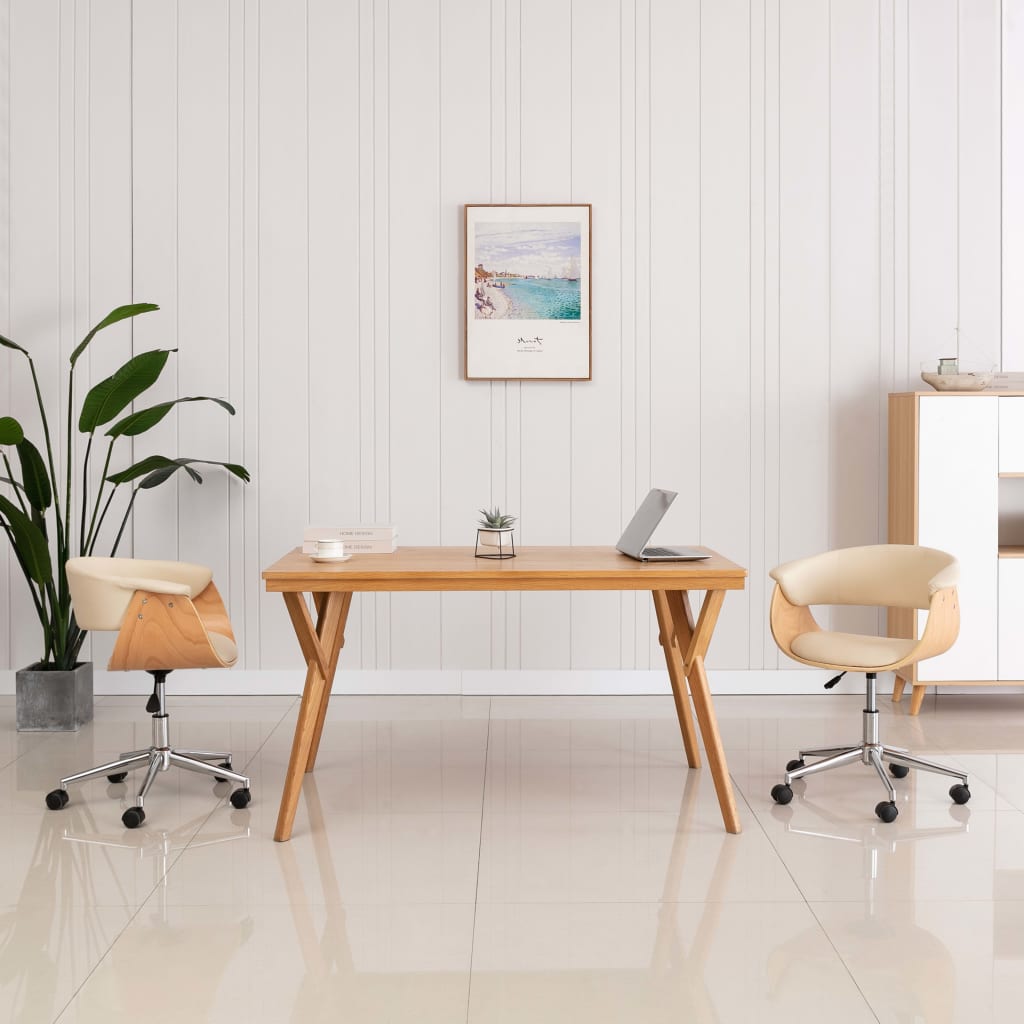 Eetkamerstoelen draaibaar 2 st kunstleer crèmekleurig is nu te koop bij PeponiXL, paradijselijk wonen!