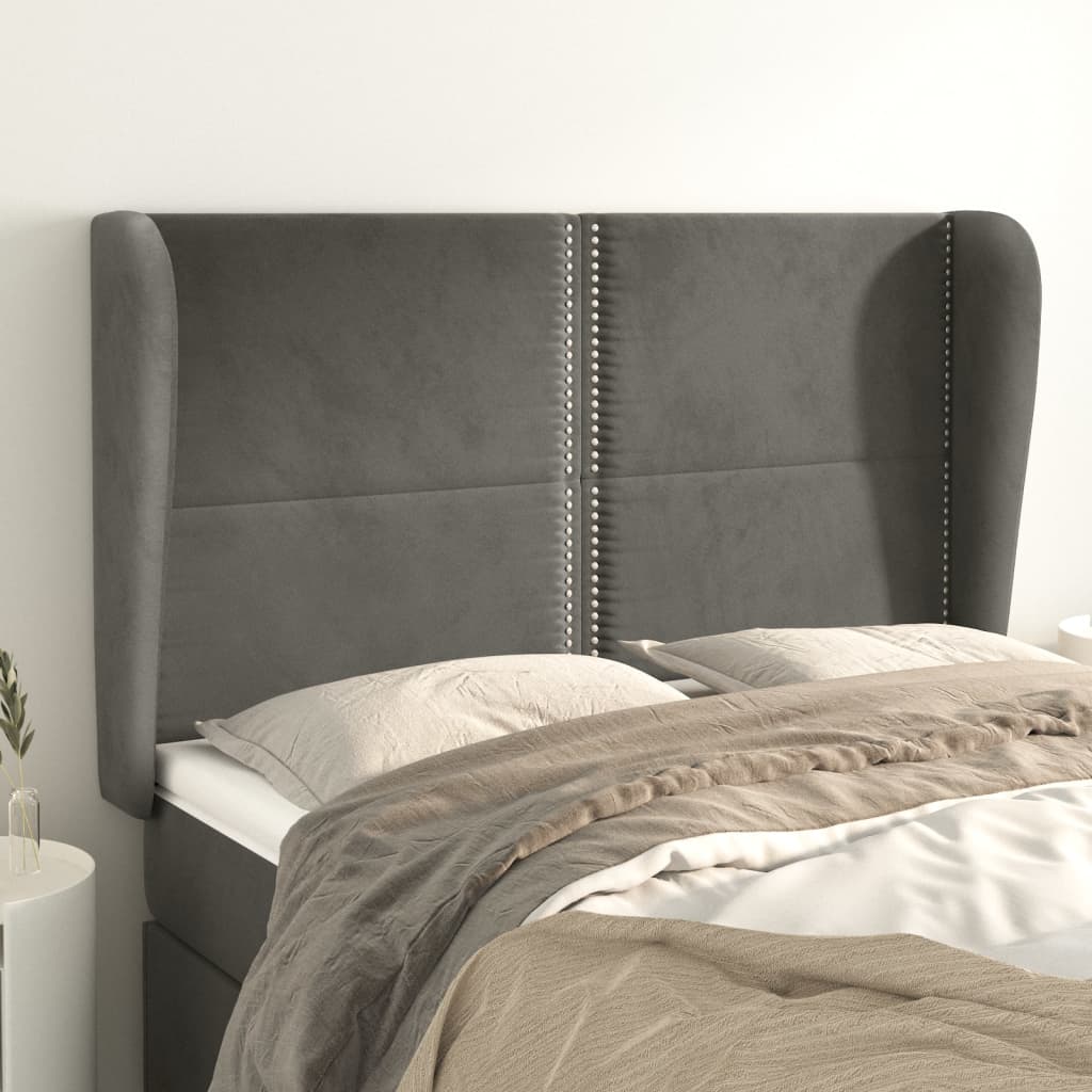 Hoofdbord met randen 147x23x118/128 cm fluweel donkergrijs is nu te koop bij PeponiXL, paradijselijk wonen!