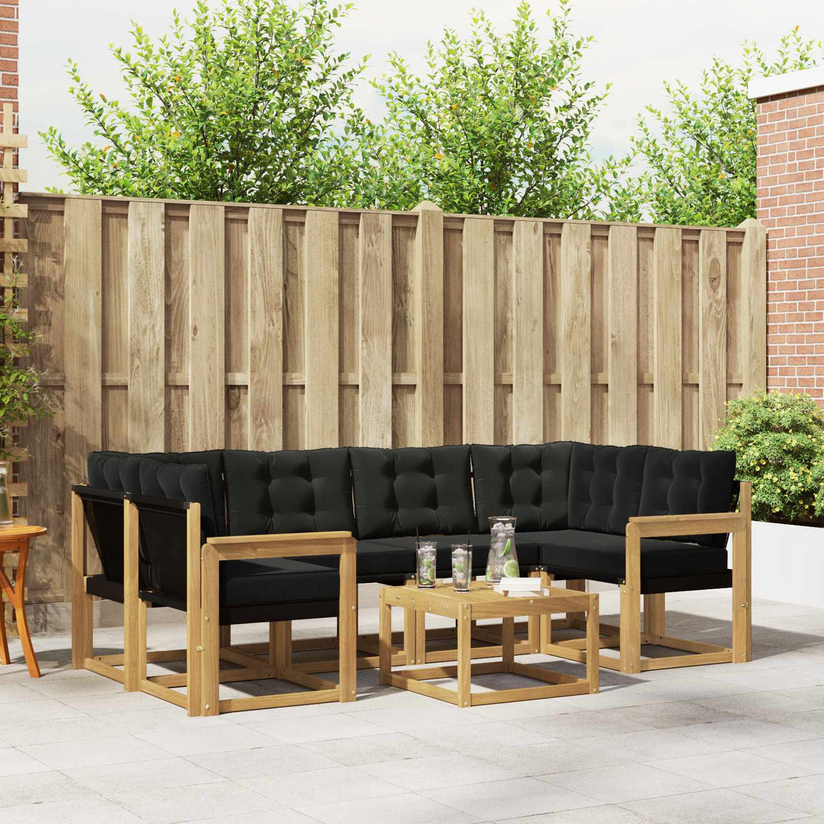 Buiten bankenset met kussen 7 pcs Wit en zwart is nu te koop bij PeponiXL, paradijselijk wonen!