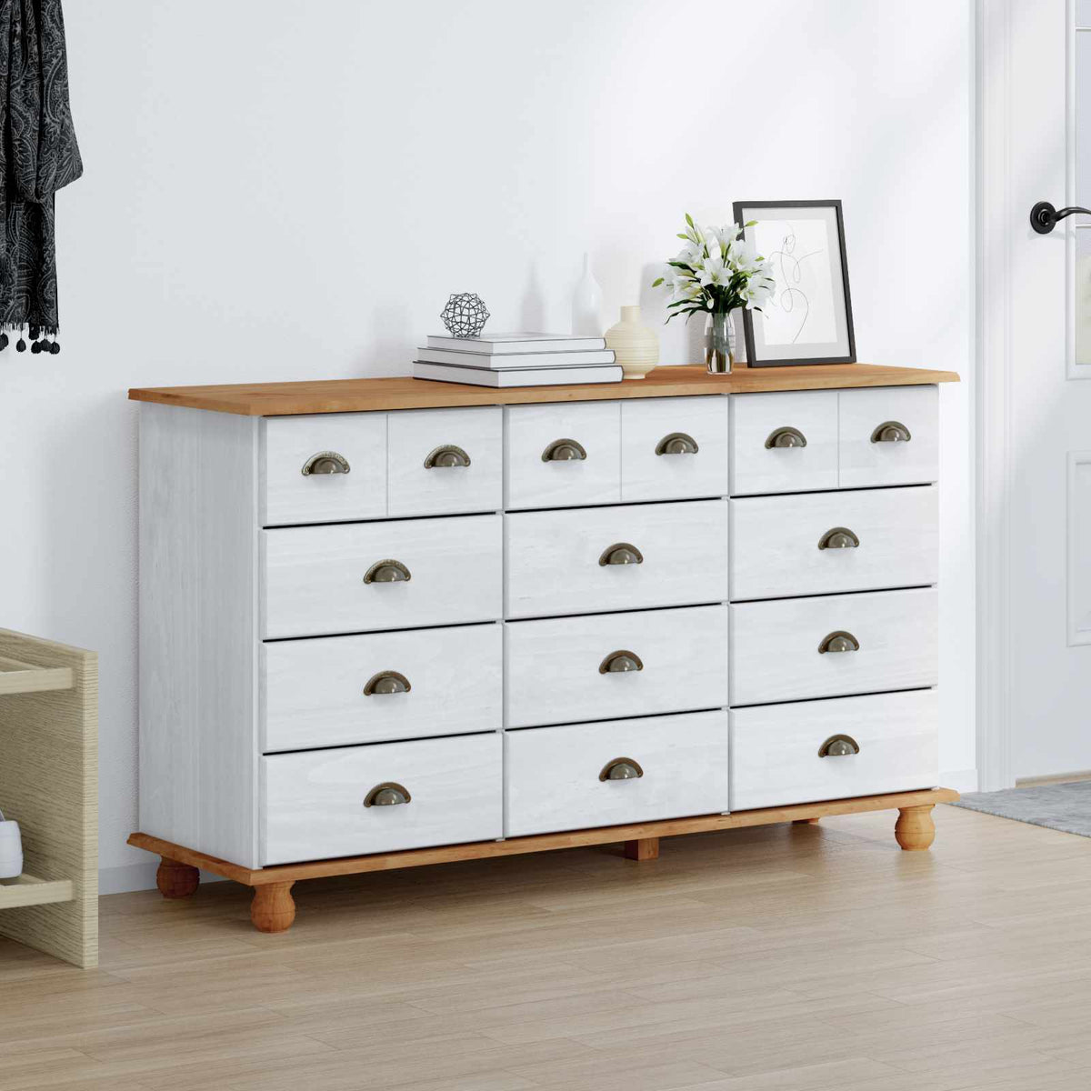 Ladekast ASKIM Wit 79 x 40 x 133,5 cm Massief grenenhout is nu te koop bij PeponiXL, paradijselijk wonen!