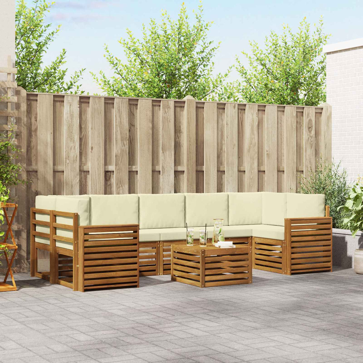 Buiten bankenset 8 pcs Natuurlijk en Crème Massief Acaciahout is nu te koop bij PeponiXL, paradijselijk wonen!