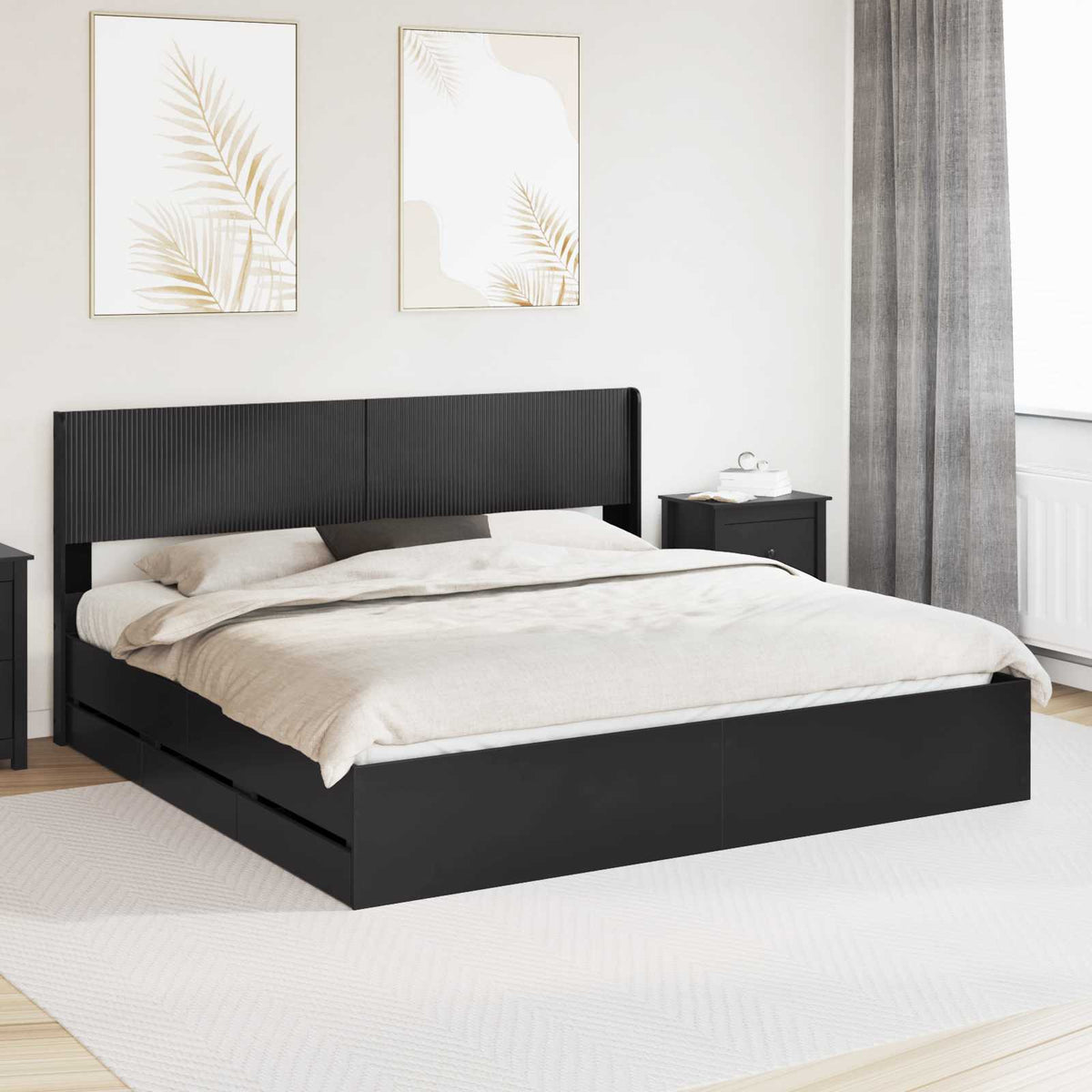 Bedframe met opbergruimte en hoofdbord Zwart 200 x 200 cm is nu te koop bij PeponiXL, paradijselijk wonen!