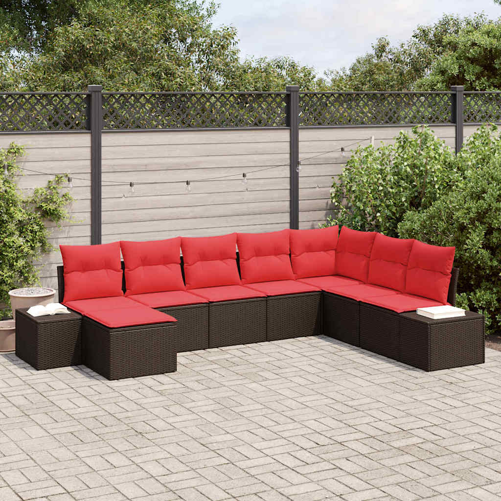 Tuin Sofa Set 8 st Bruin en Rood poly rattan is nu te koop bij PeponiXL, paradijselijk wonen!