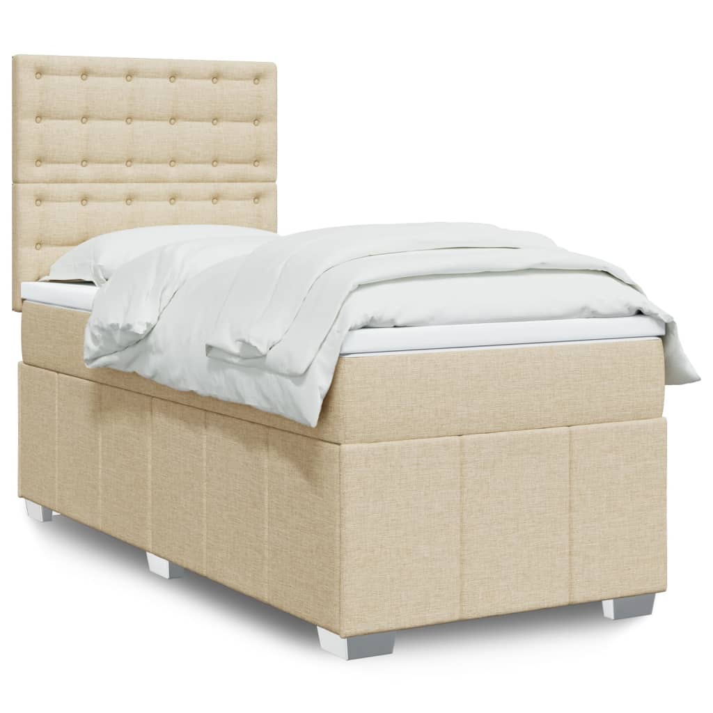 Boxspring met matras stof crèmekleurig 90x200 cm is nu te koop bij PeponiXL, paradijselijk wonen!