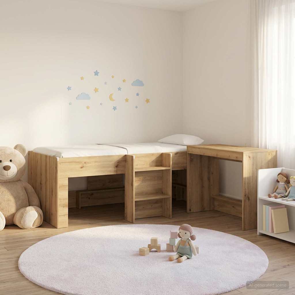 Bedframe met Bureau 2 st Artisanaal eiken Bewerkt hout is nu te koop bij PeponiXL, paradijselijk wonen!