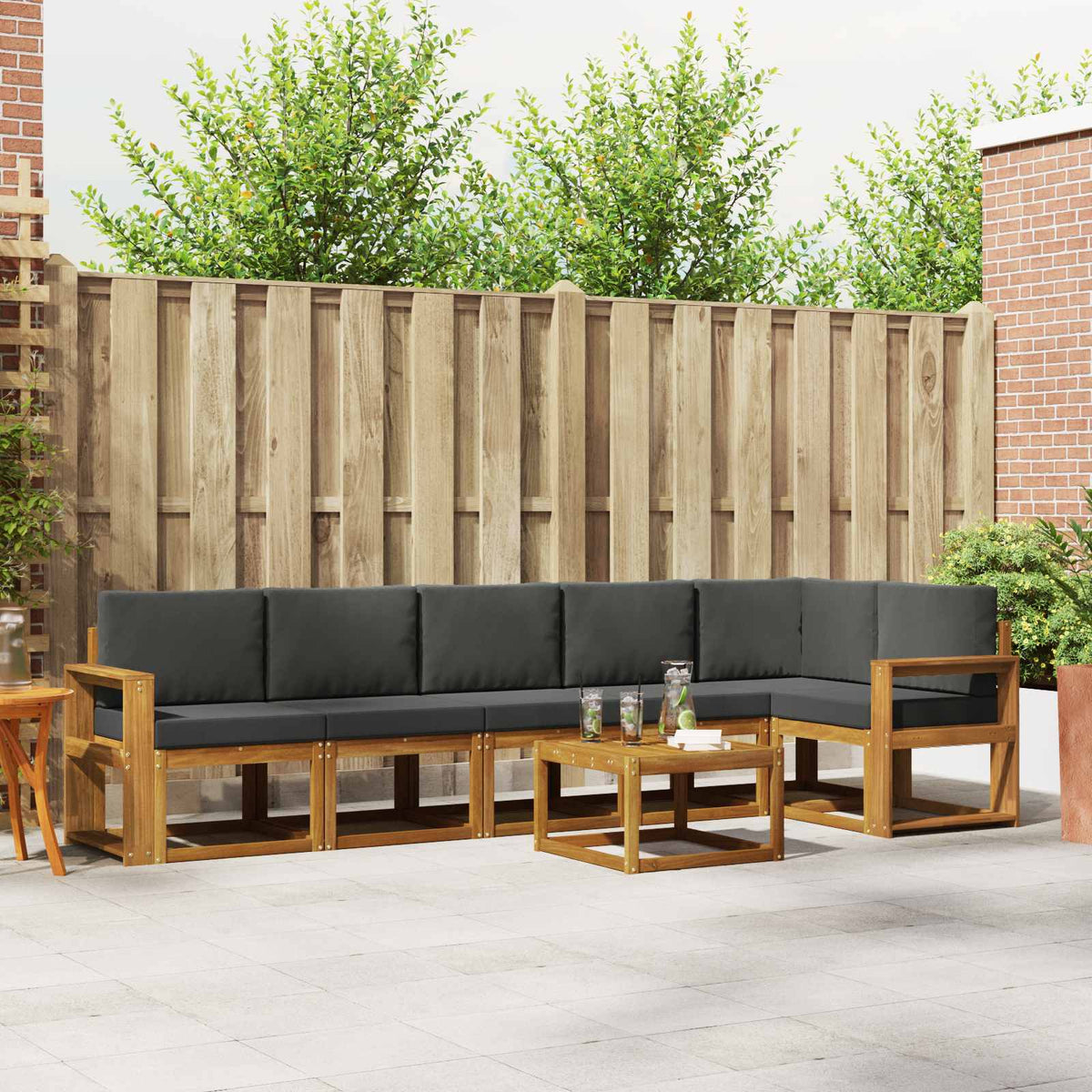 Buiten bankenset met kussen 7 pcs Natuurlijk en Antraciet is nu te koop bij PeponiXL, paradijselijk wonen!
