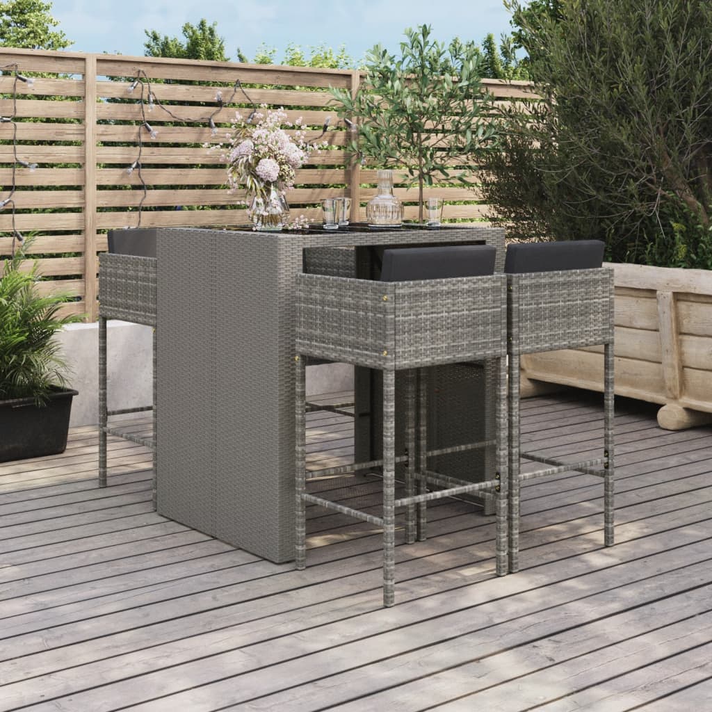5-delige Tuinbarset met kussens poly rattan grijs is nu te koop bij PeponiXL, paradijselijk wonen!