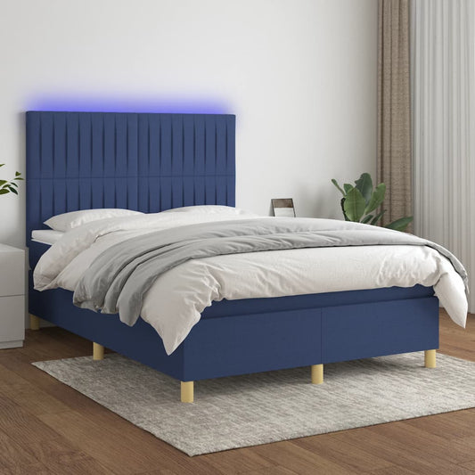 Boxspring met matras en LED stof blauw 140x190 cm is nu te koop bij PeponiXL, paradijselijk wonen!
