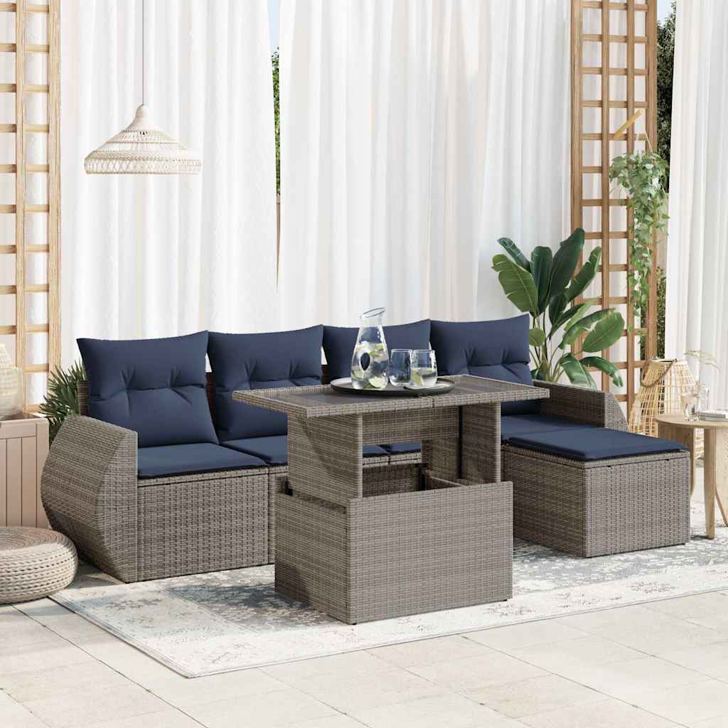 6-delige Loungeset met kussens poly rattan acacia grijs is nu te koop bij PeponiXL, paradijselijk wonen!