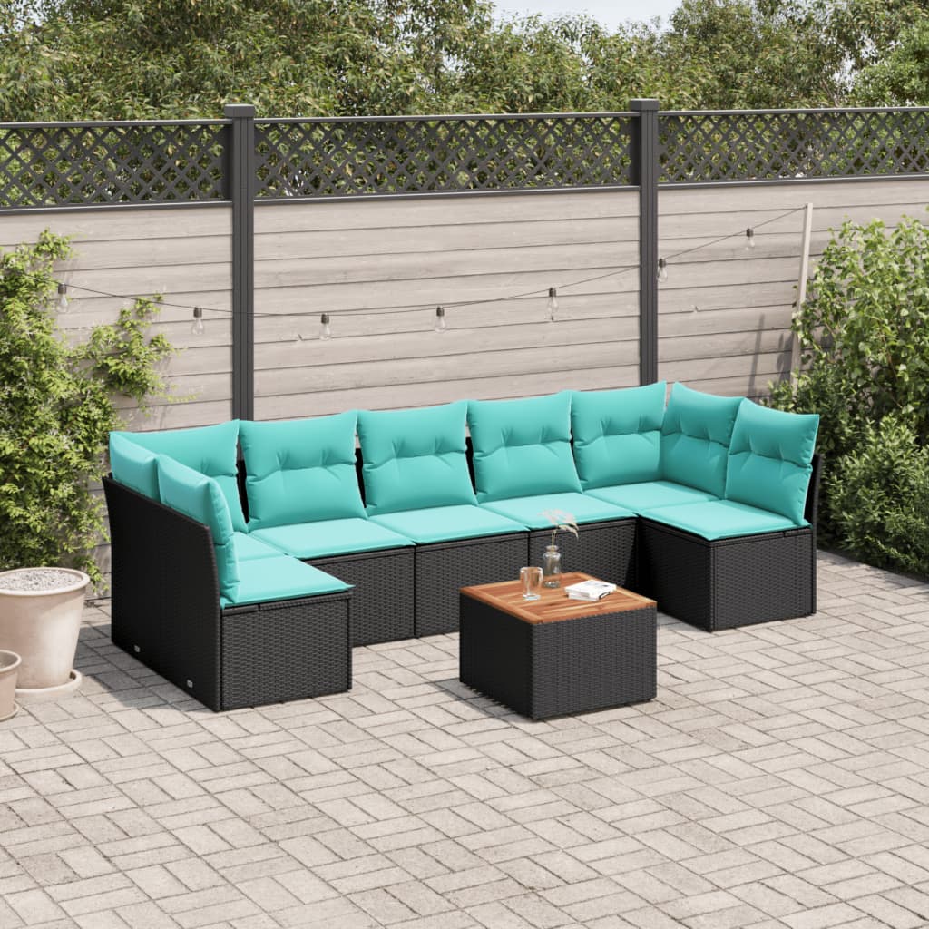 8-delige Loungeset met kussens poly rattan zwart is nu te koop bij PeponiXL, paradijselijk wonen!