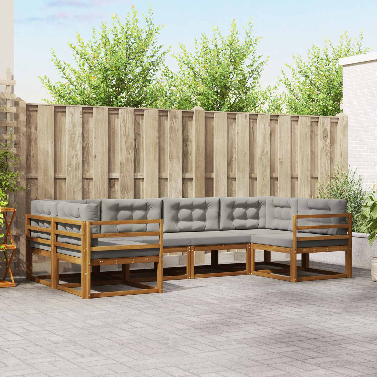 Buiten bankenset met kussen 6 pcs Natuurlijk en Lichtgrijs is nu te koop bij PeponiXL, paradijselijk wonen!