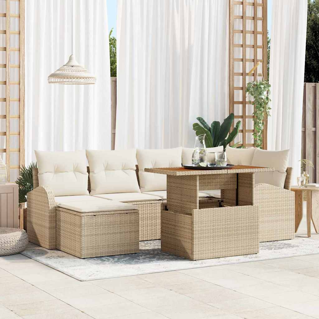 Tuin Sofa Set met kussen 7 pcs beige en crèmekleurig is nu te koop bij PeponiXL, paradijselijk wonen!