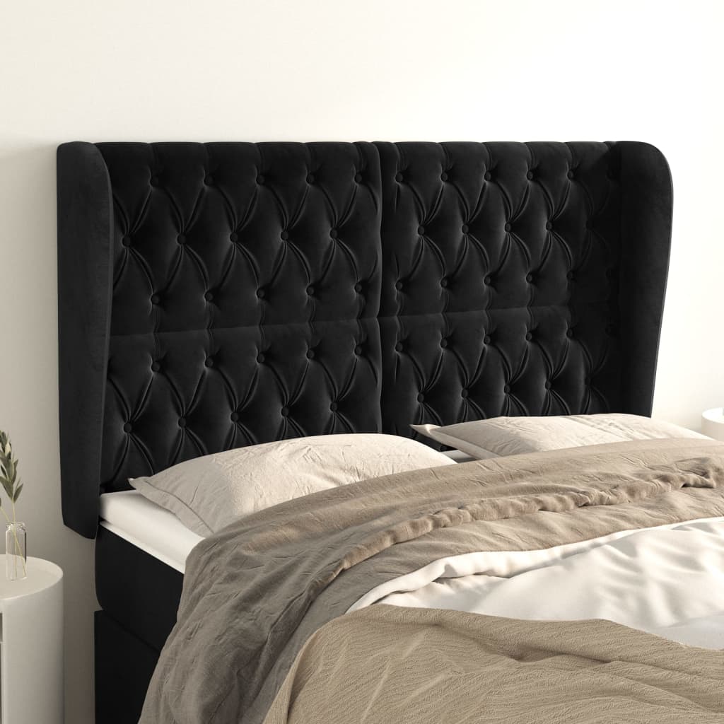 Hoofdbord met randen 163x23x118/128 cm fluweel zwart is nu te koop bij PeponiXL, paradijselijk wonen!