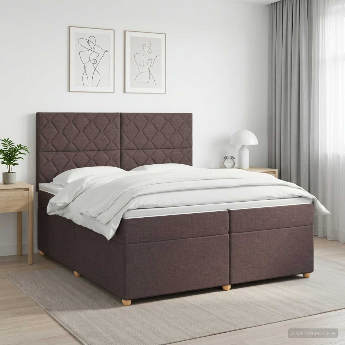 Boxspringbed met matras Donkerbruin 200 x 200 cm Stof is nu te koop bij PeponiXL, paradijselijk wonen!