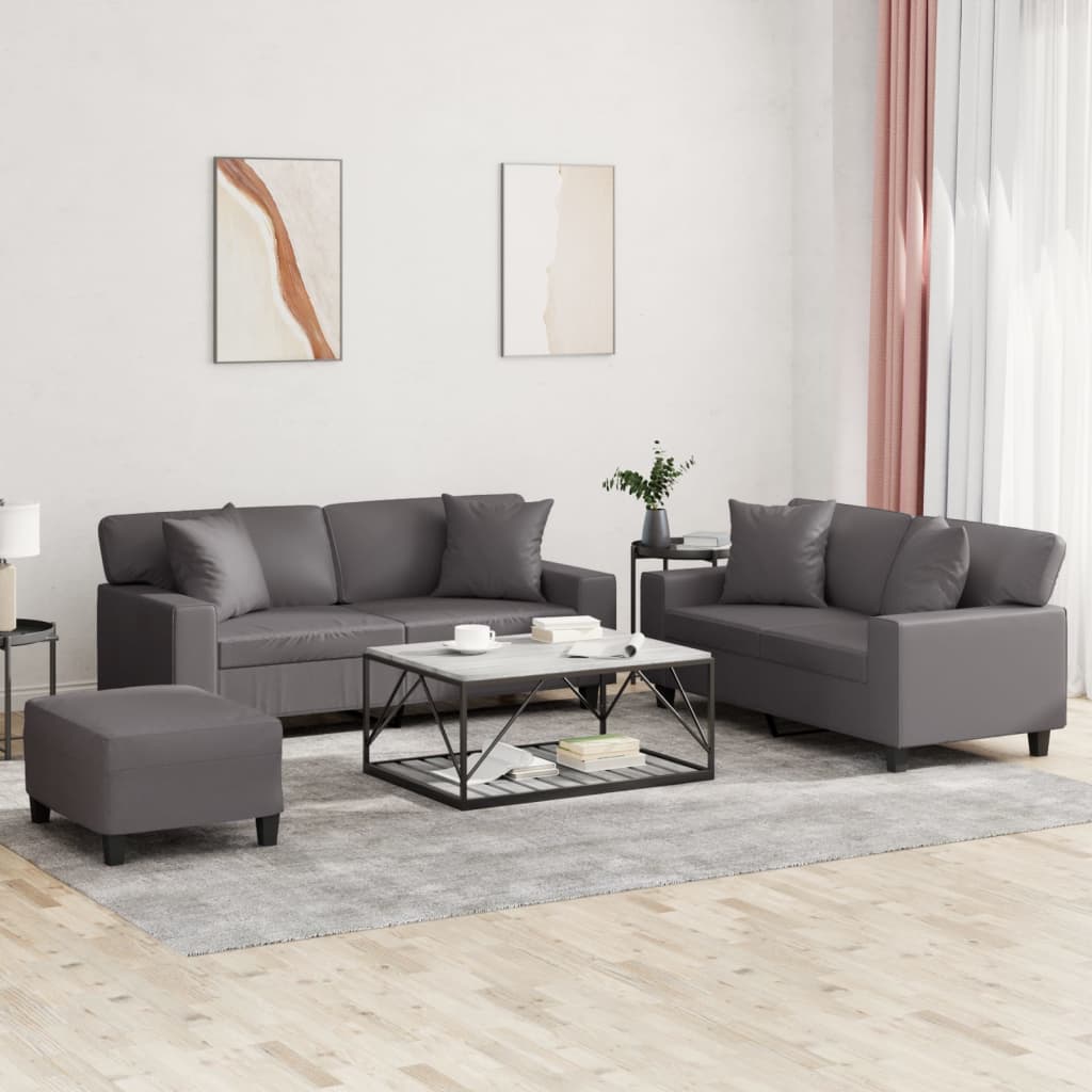 3-delige Loungeset met kussens kunstleer grijs is nu te koop bij PeponiXL, paradijselijk wonen!