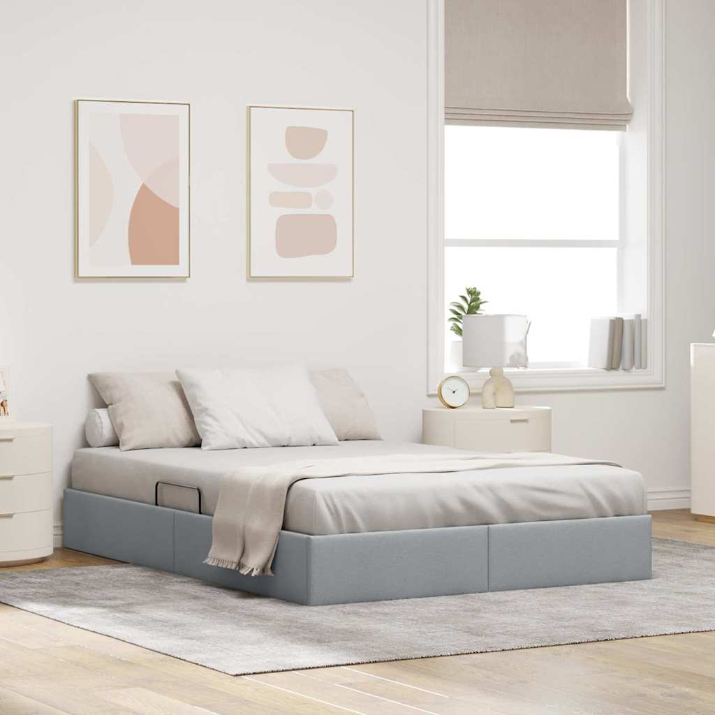 Opslag bed met hoofdeinde Lichtgrijs 135 x 190 cm Stof is nu te koop bij PeponiXL, paradijselijk wonen!