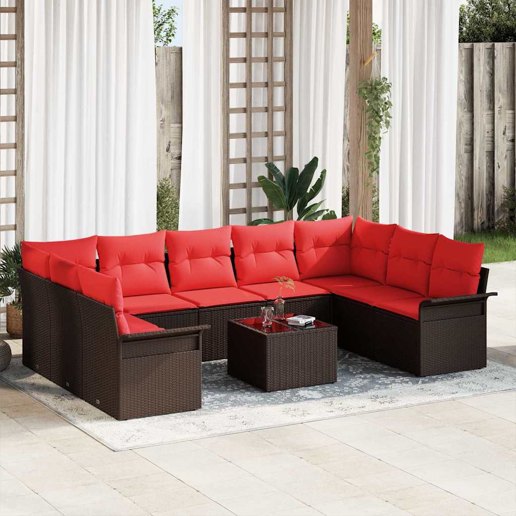 Tuin Sofa Set met kussen 10 pcs Bruin poly rattan is nu te koop bij PeponiXL, paradijselijk wonen!