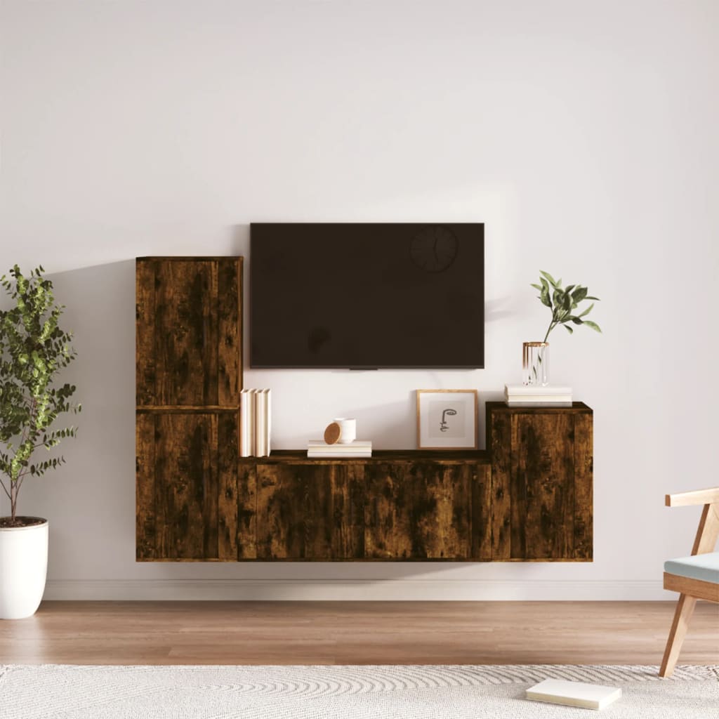 4-delige Tv-meubelset bewerkt hout gerookt eikenkleurig is nu te koop bij PeponiXL, paradijselijk wonen!