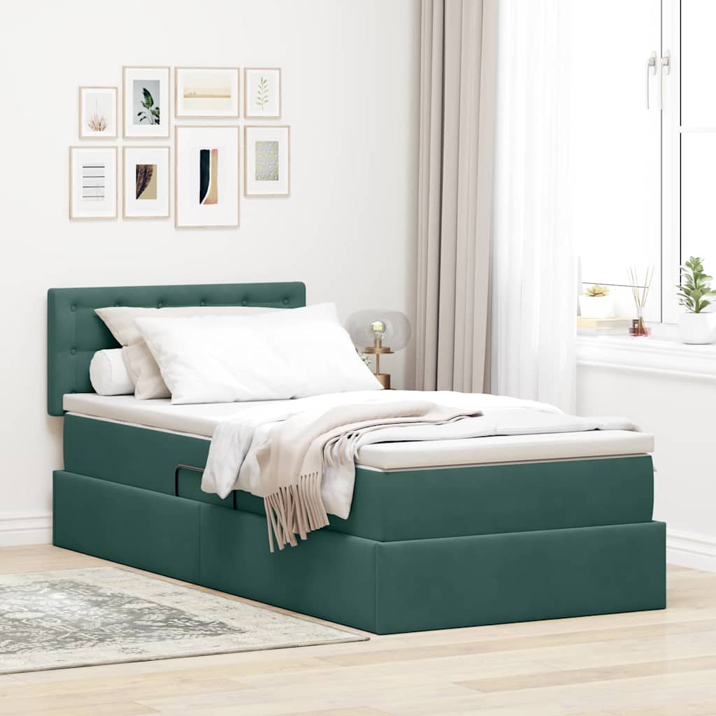 Opslag bed met matras Donkergroen 90 x 200 cm Fluweel is nu te koop bij PeponiXL, paradijselijk wonen!