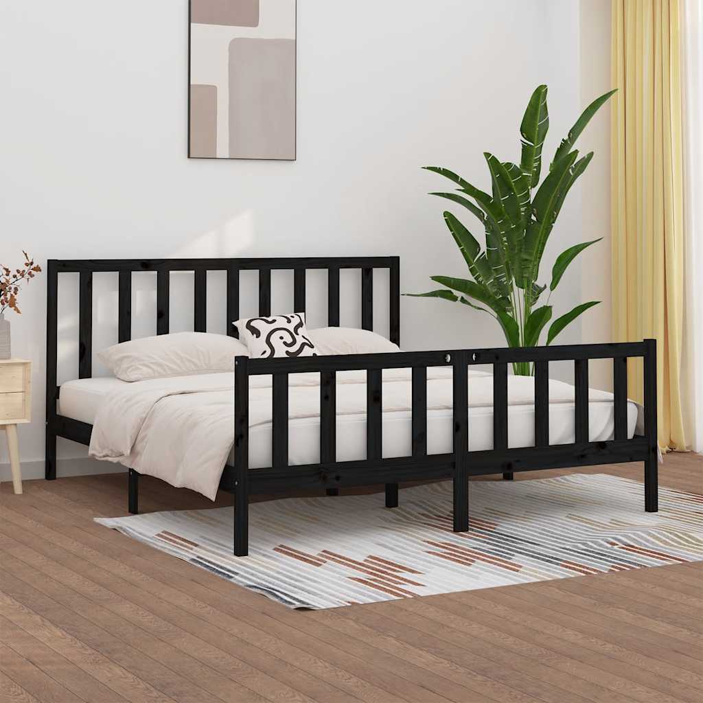 Bedframe massief hout zwart 200x200 cm is nu te koop bij PeponiXL, paradijselijk wonen!