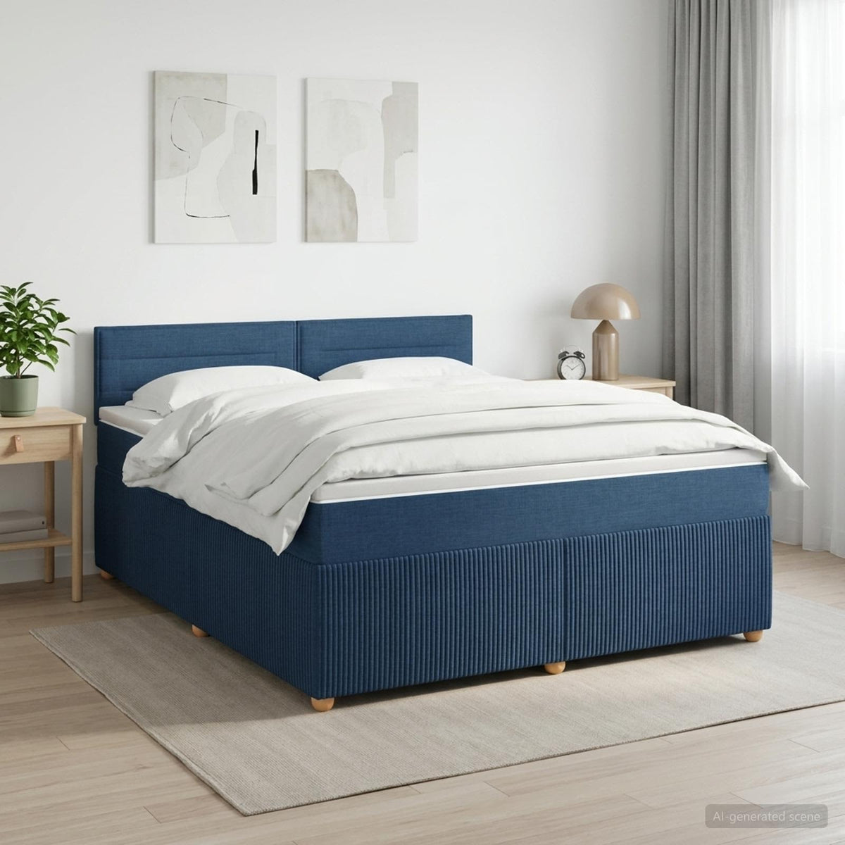 Boxspringbed met matras met hoofdeinde Blauw 180 x 200 cm Stof is nu te koop bij PeponiXL, paradijselijk wonen!