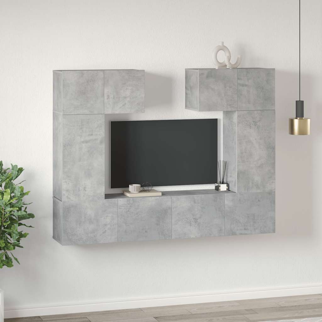 6-delige Tv-meubelset spaanplaat betongrijs is nu te koop bij PeponiXL, paradijselijk wonen!