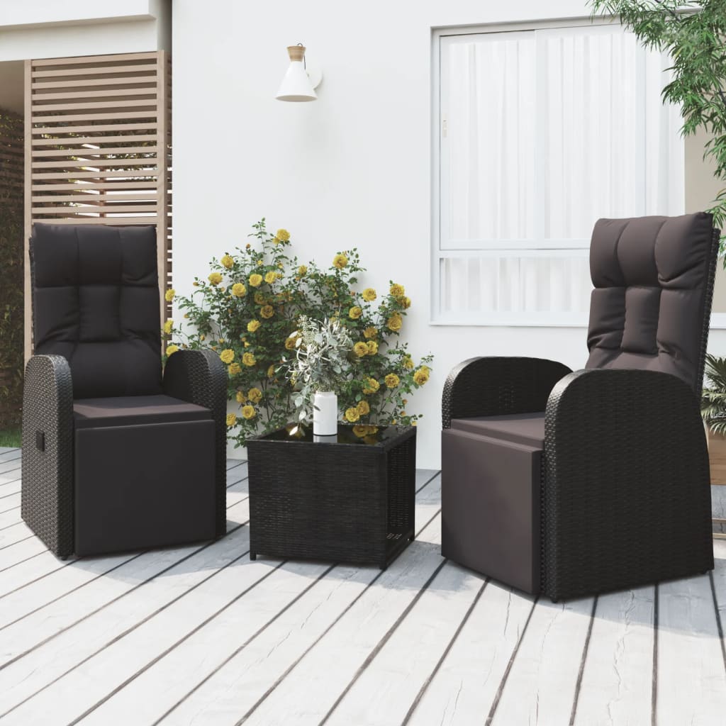 3-delige Loungeset poly rattan en staal zwart is nu te koop bij PeponiXL, paradijselijk wonen!