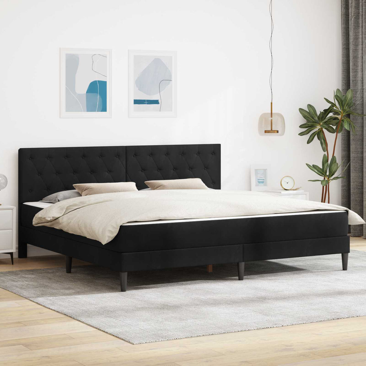 Bedframe met matras met hoofdeinde Zwart 180 x 200 cm Fluweel is nu te koop bij PeponiXL, paradijselijk wonen!