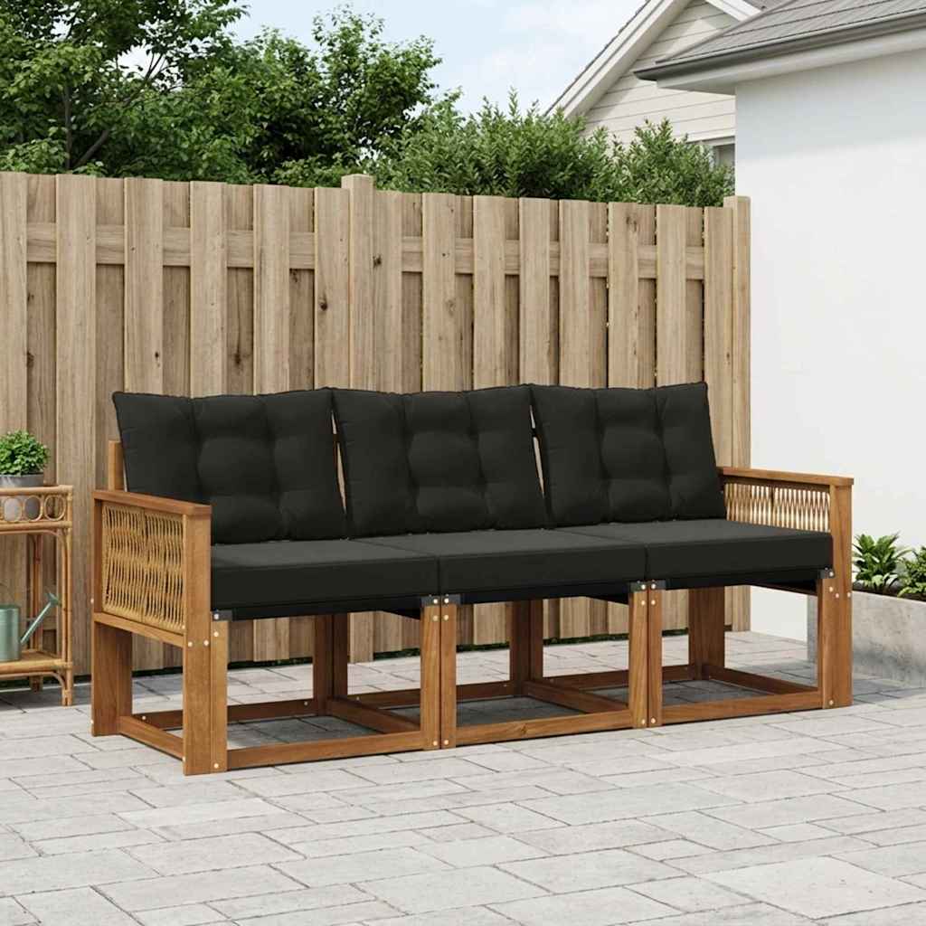 Buiten bankenset met kussen 3 pcs Naturel en Zwart is nu te koop bij PeponiXL, paradijselijk wonen!