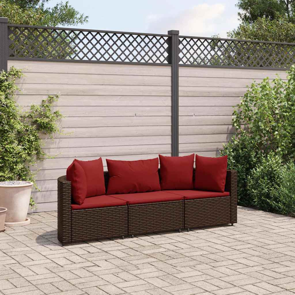 3-delige Loungeset met kussens poly rattan bruin is nu te koop bij PeponiXL, paradijselijk wonen!