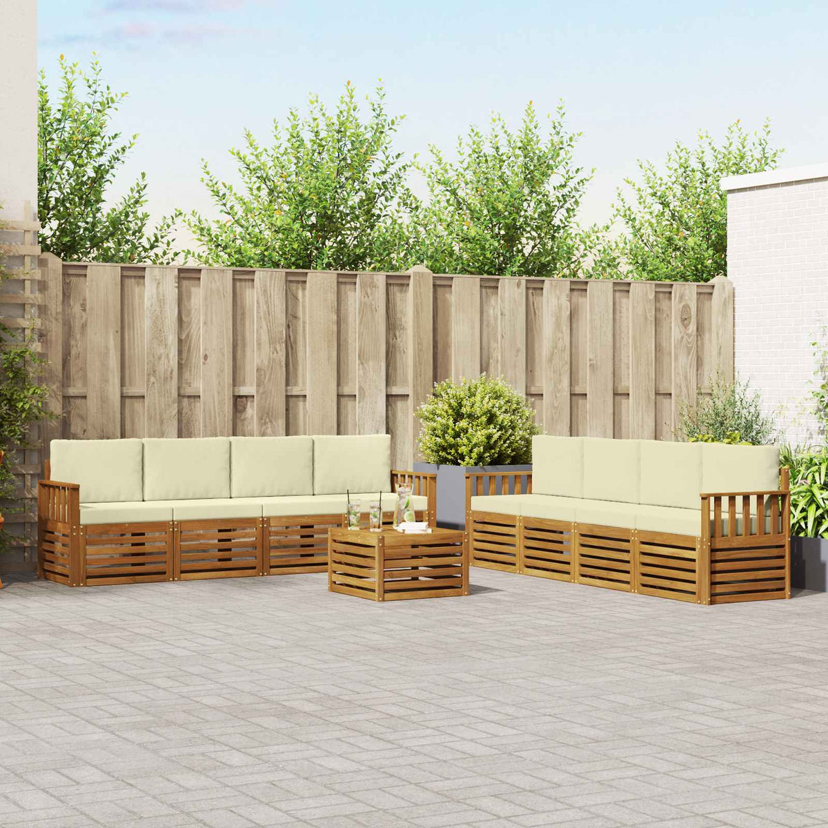 Sofa-Sets 9 pcs Natuurlijk en Crème Massief Acaciahout is nu te koop bij PeponiXL, paradijselijk wonen!