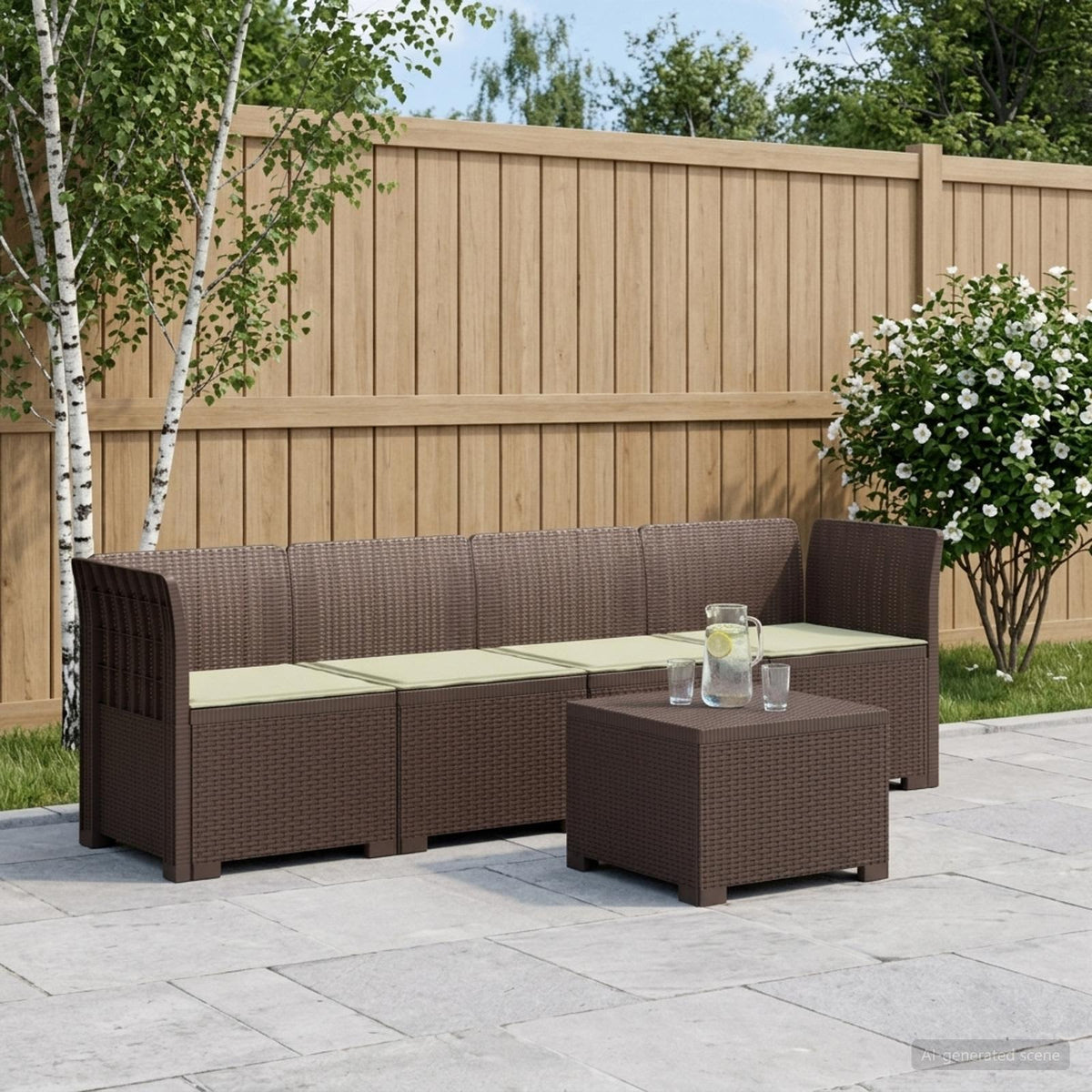 4-Persoons Tuin Sofa met Kussens Rieten Look PP Bruin is nu te koop bij PeponiXL, paradijselijk wonen!