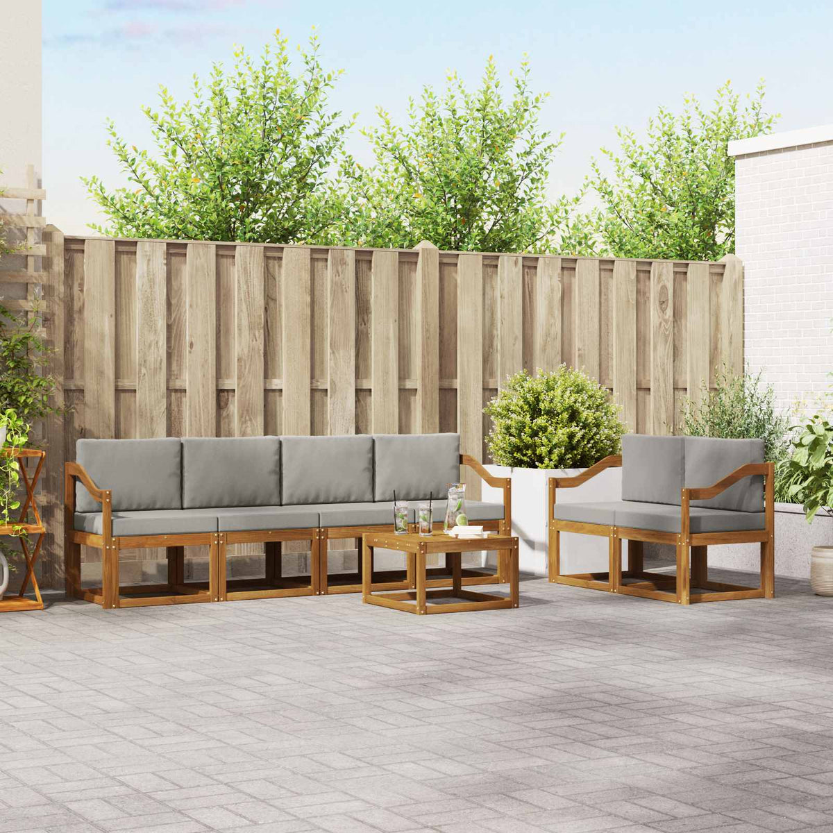 Buiten bankenset met kussen 7 pcs Natuurlijk en Lichtgrijs is nu te koop bij PeponiXL, paradijselijk wonen!