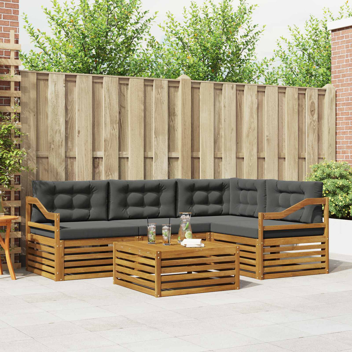 Buiten bankenset met kussen 5 pcs Natuurlijk en Antraciet is nu te koop bij PeponiXL, paradijselijk wonen!