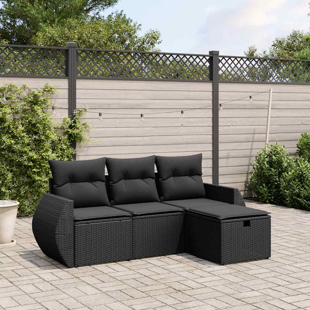 4-delige Loungeset met kussens poly rattan zwart is nu te koop bij PeponiXL, paradijselijk wonen!