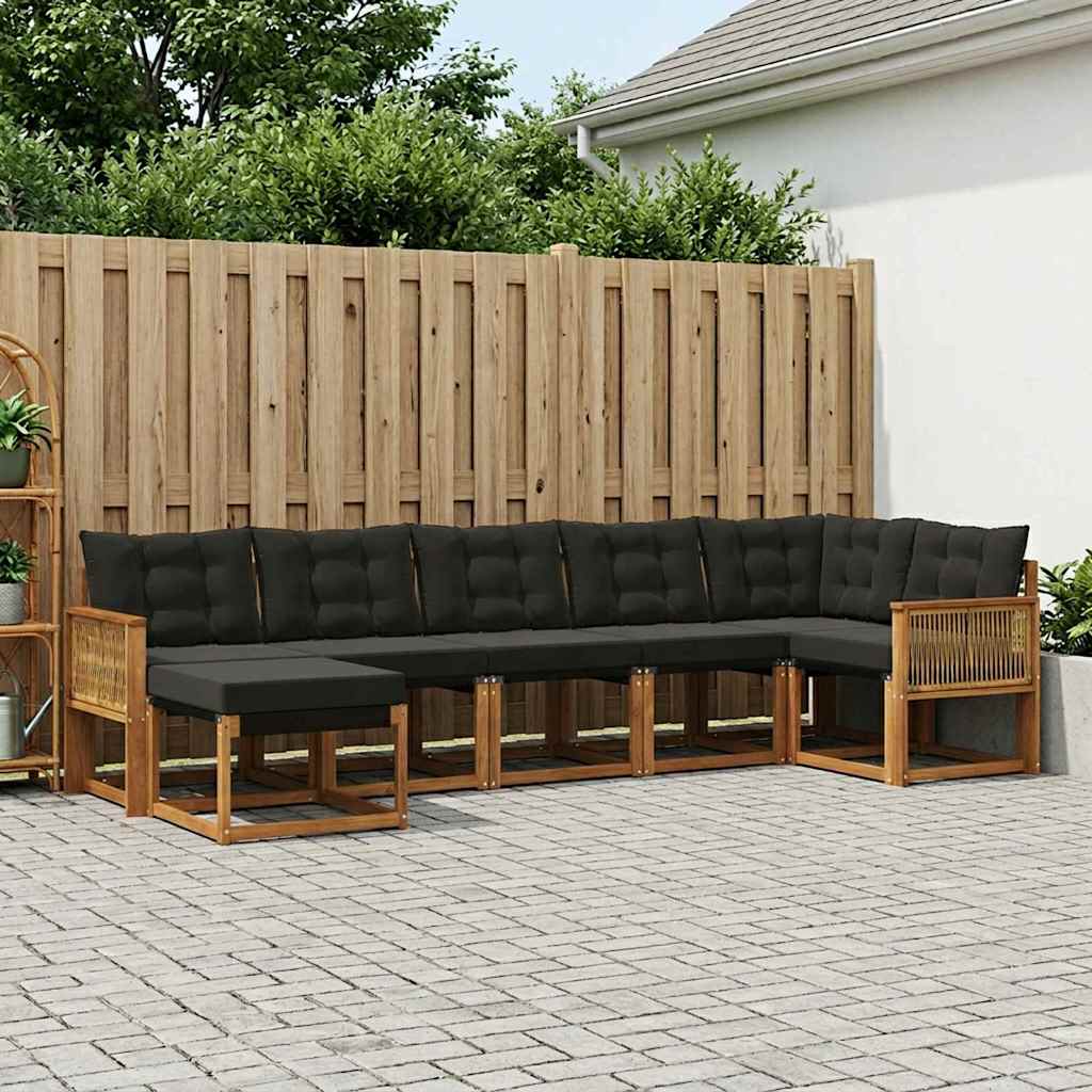 Buiten bankenset met kussen 7 pcs Naturel en Zwart is nu te koop bij PeponiXL, paradijselijk wonen!