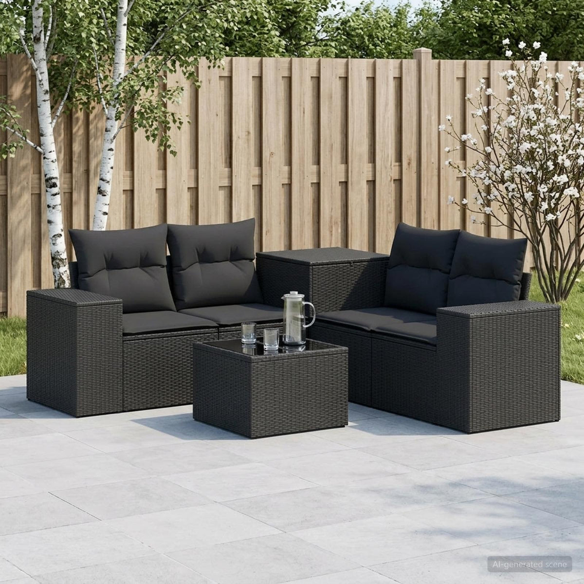 Bankstel 6 st Zwart Poly Rattan en Staal is nu te koop bij PeponiXL, paradijselijk wonen!
