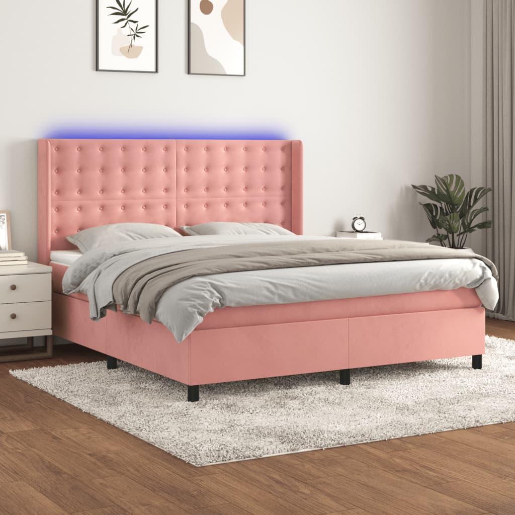 Boxspring met matras en LED fluweel roze 180x200 cm is nu te koop bij PeponiXL, paradijselijk wonen!