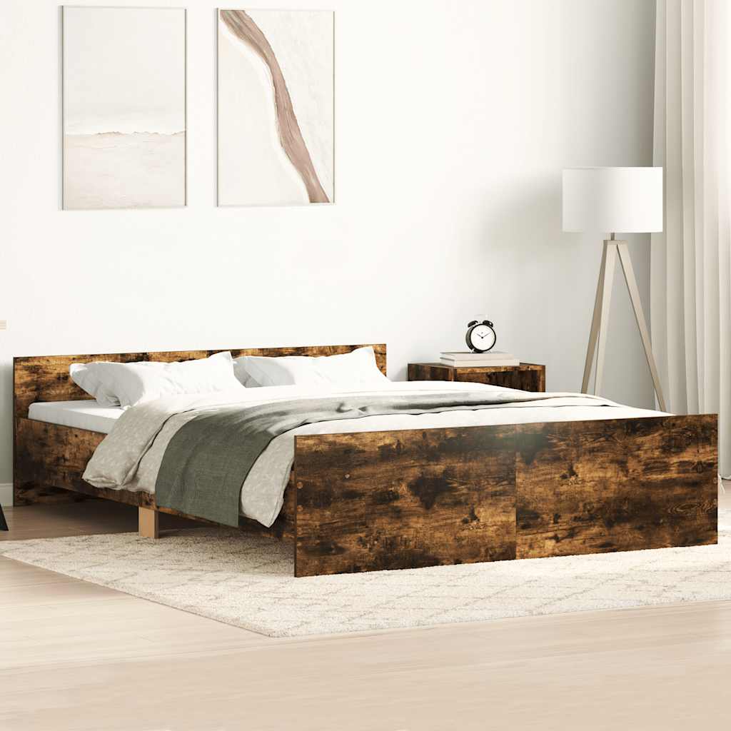 Bedframe met hoofd- en voeteneinde gerookt eiken 140x190 cm is nu te koop bij PeponiXL, paradijselijk wonen!