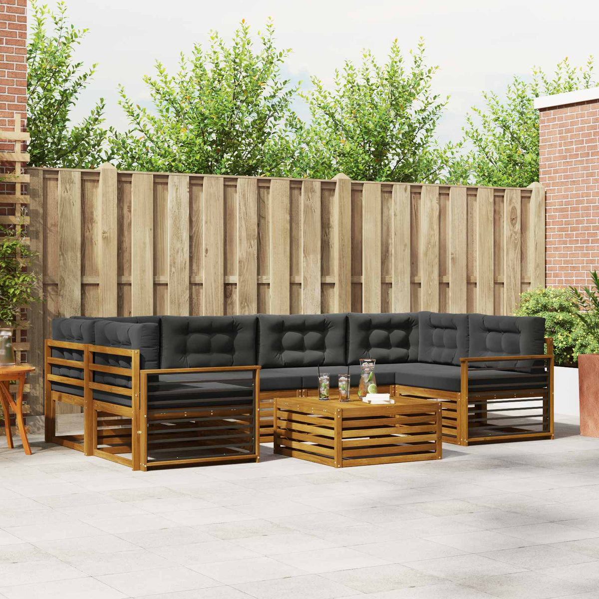 Buiten bankenset met kussen 7 pcs Natuurlijk en Antraciet is nu te koop bij PeponiXL, paradijselijk wonen!