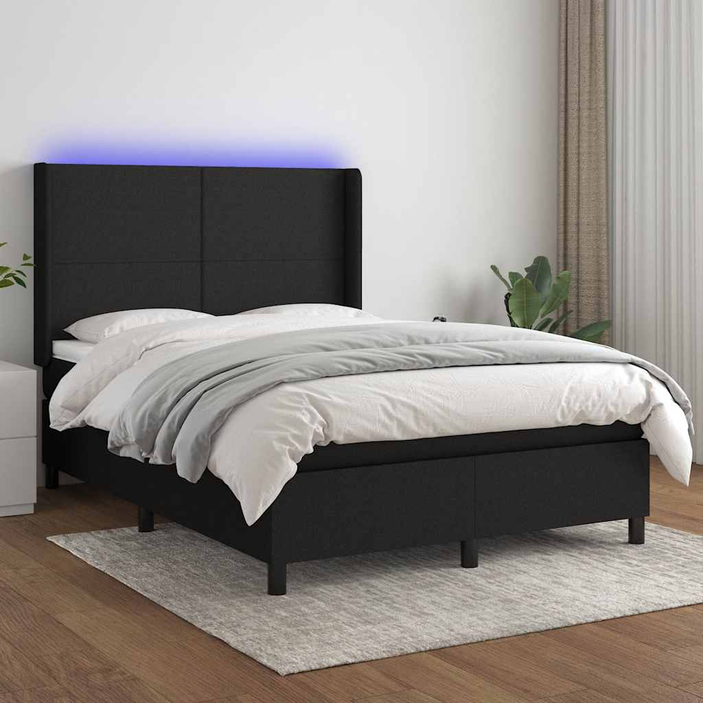 Boxspring met matras en LED stof zwart 140x190 cm is nu te koop bij PeponiXL, paradijselijk wonen!