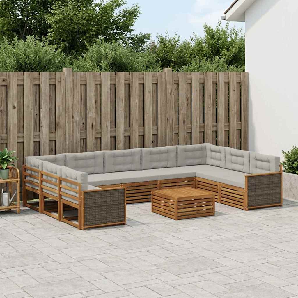 Buiten bankenset met kussen 10 pcs Naturel en lichtgrijs is nu te koop bij PeponiXL, paradijselijk wonen!