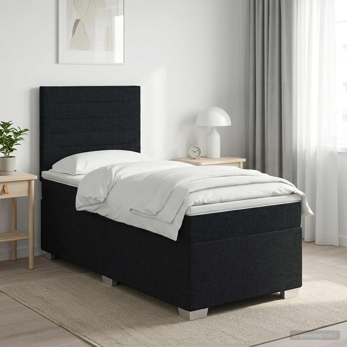 Boxspringbed met matras met hoofdeinde Zwart 80 x 200 cm Stof is nu te koop bij PeponiXL, paradijselijk wonen!